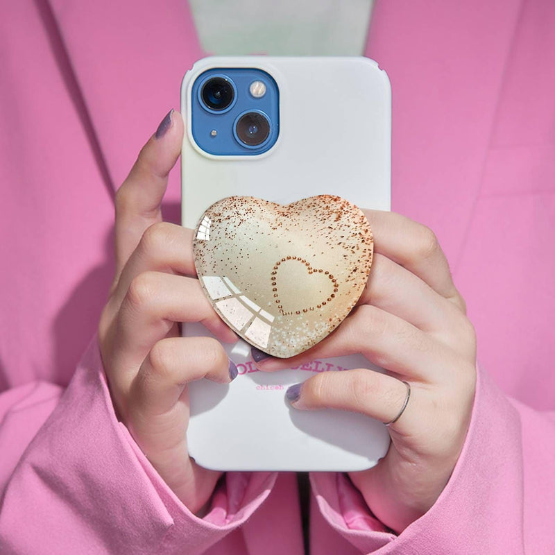 Expandiing Moblile Phone Grip Heart Glass Holder for Smartphones, Cell Phone Collapsible Stand（ Rose Gold Heart