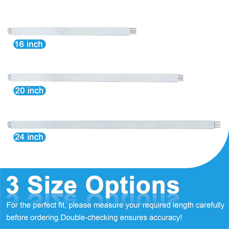 Ceiling Mount Shower Arm with Flange 20 Inches Square Straight Extender Extension Pipe Replacement, Long Shower Arm For Fixed Rain Shower Head or High Ceiling, Chrome 20inch
