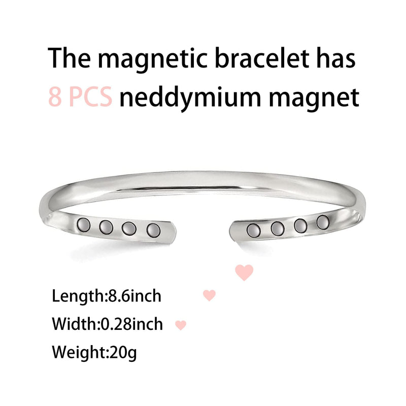 Copper Bracelets for Arthritis Women Copper Magnetic Bracelet for Migraine and Joint Pain Relief with 8 Powerful Magnets, Simple Style, Adjustable Size, with Gift Box, Silver Finish