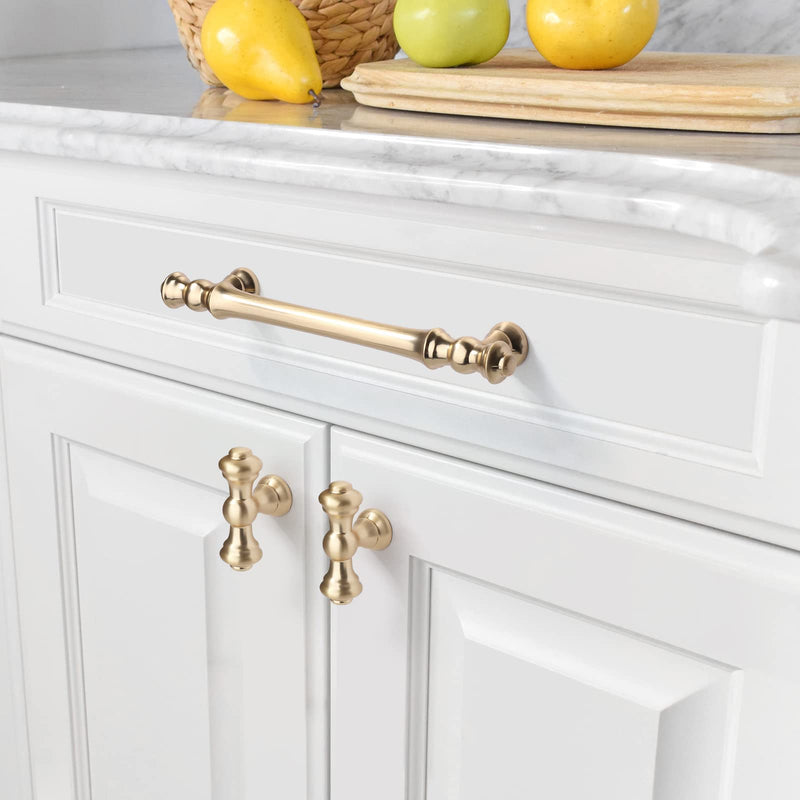 Asidrama 10 Pack Brushed Brass Cabinet Knobs - Gold Dresser & Drawer Knobs for Kitchen Cabinet Hardware Single Hole Knob