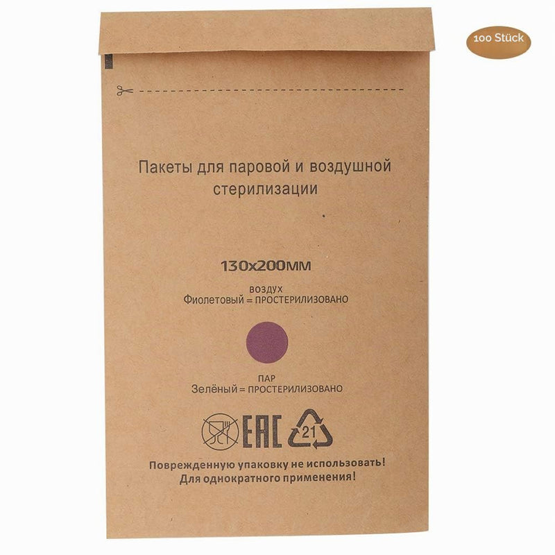 YUYTE 100 Disposable Sterilisation Self Sealing Cleaning Bags, Autoclave Kraft Paper Cleaning Bags for Dentist Tools and Nail Art Accessories (130 x 200 mm) 130*200mm