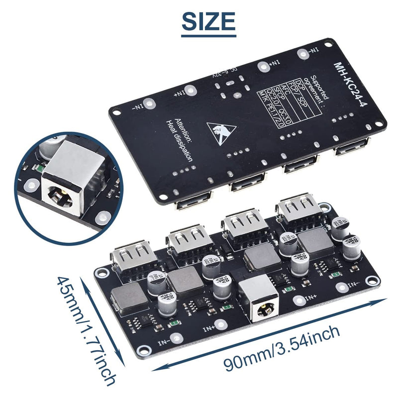DAOKAI 6-32V 9V 12V 24V to 5V Fast Charging Module 4 Port USB QC3.0 QC2.0 DC-DC Buck Converter Step-Down Fast Charging Board with USB Cable, 24AWG Wire 4-Port USB