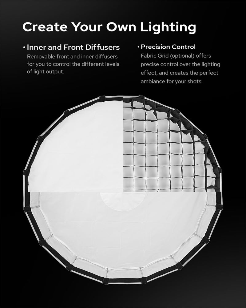 Godox Softbox S65T+Grid Bowens Mount 25.6in/65cm Quick Release Umbrella Softbox with Grid Bowens Mount - Portable Versatile Precise Control - Ideal for Studio Photography Live Streaming and Travel 25.6"