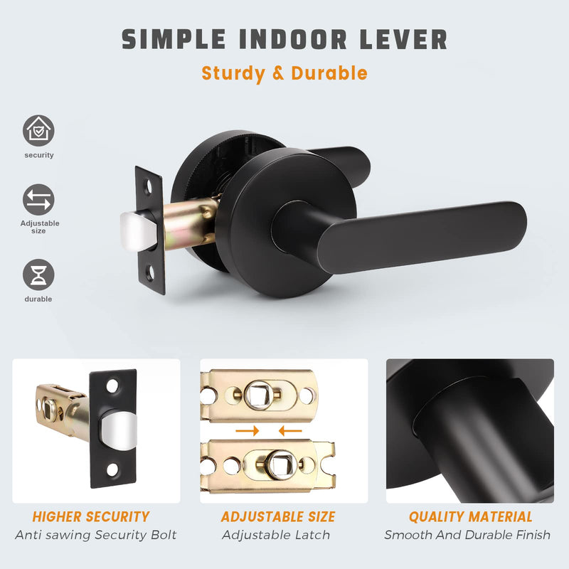 KNOBWELL 1 Pack Matte Black Door Handles, Passage Door Levers for Hallway and Closet, Black Interior Door Handles 1.94 lb One Lever 1 Pack Passage No Lock