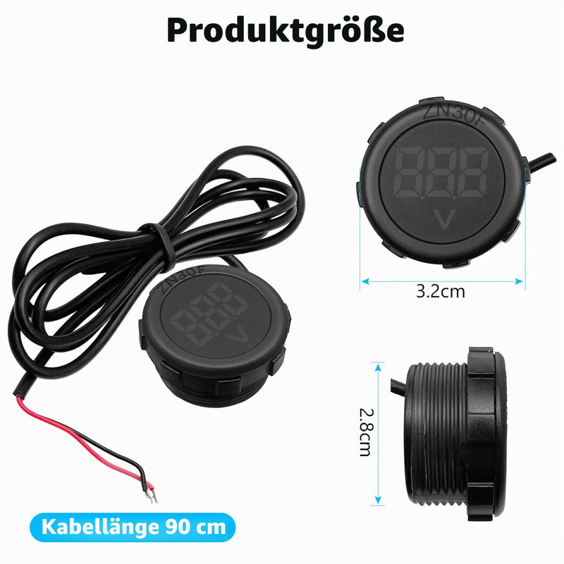 DC4V-100V Waterproof Voltage Meter with Digital LED Display | 2 pieces; waterproof and dustproof; green LED display; mini LED circular waterproof voltage meter; for boats, vehicles 2Pcs