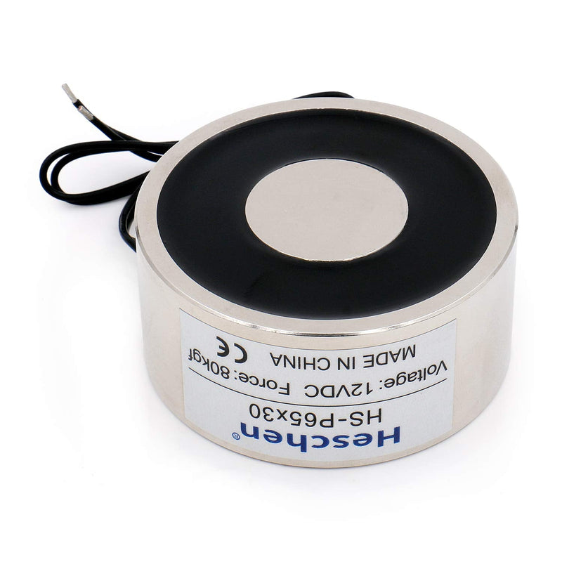 Heschen Electromagnet Magnet Solenoid, P65/30, OD 65mm, DC12V, 80kg/176lb