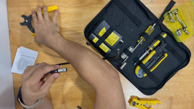F Compression Tool Coax Cable Crimper Kit, Adjustable RG6 RG59 RG11 75-5 75-7 Coaxial Cable Stripper with F Compression Connectors Pack of 10