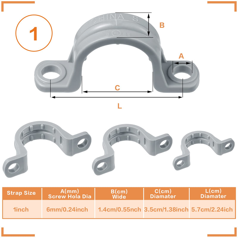Demissle PVC Conduit Clamp 2 Hole Straps Heavy Duty Grey Plastic Conduit Strap U Clip Mounting Bracket for Cables (100 Pcs,1 Inch) 100 1 Inch