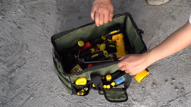 16-Inch Heavy Duty Tool Bag, 19-Pockets Tool Box Organizer, Portable Toolbag W/Soft Handle for Organized Storage, Mechanic Gifts for Men Dad Husband Fathers Day, Wide Mouth Electrician Toolbox, Green 16 Inch Handle