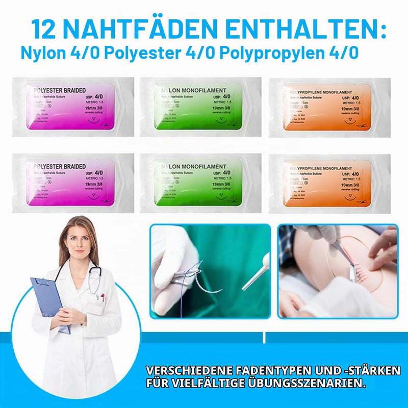 Pack of 12 Suture Material with Exercise Needles, Refill Pack for Surgical Suture Set, Ideal Suture Exercise Thread for Students, Needle and Thread Set, Wound Suture Kit Addition, Ideal Suture Exercise Thread