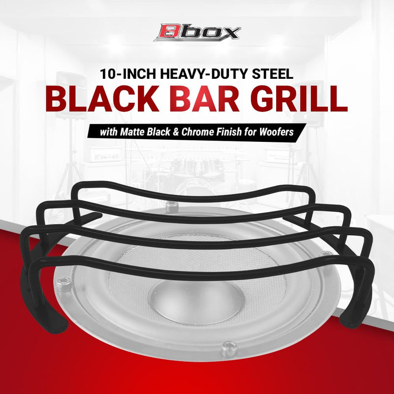 Bbox 10-inch Heavy-Duty Steel Black Bar Grill with Matte Black & Chrome Finish for Woofers - Fully Welded and Ready to Install with Screws - Engineered and Designed in The USA with 1.625" Clearance SINGLE 10"