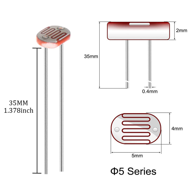 AUKENIEN photoresistor LDR 6 values 120 pieces photoresistor GL5506 GL5516 GL5528 GL5537 GL5539 GL5549 5506 5516 5528 5537 5539 5549 5MM photo resistor photoresistor kit