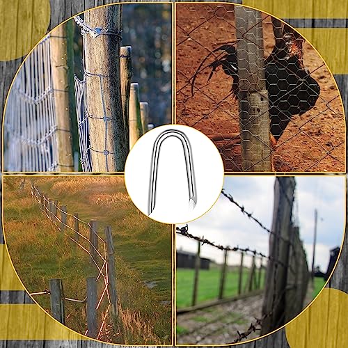 Therwen U Shaped Nails Wire Fence Staples Nails, 1 Inch Steel Fencing Spike, Galvanized U Shaped Fasteners Spike for Fixing Wire Woven and Mesh Fencing, Corrosion and Rust Resistant(1000 Pcs) 1000