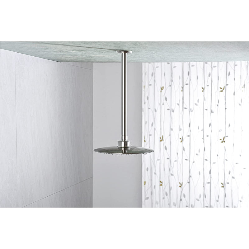 12 Inch Shower Arm and Flange Brushed Nickel, Ceiling Mounted Shower Arm for Rain Shower Head 12 Inches