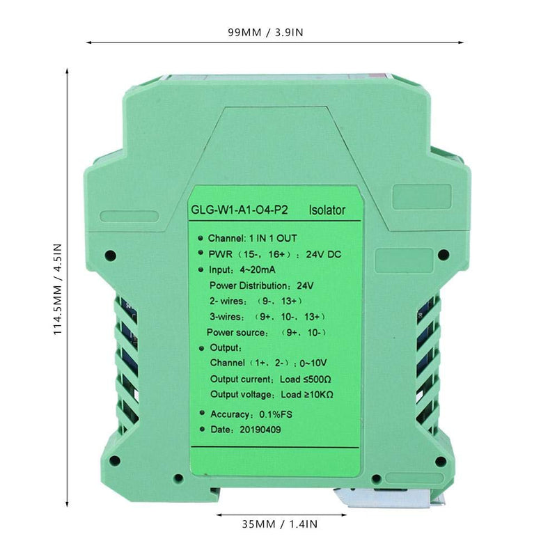DC signal conditioner, DC 24V D current signal isolator transmitter 4-20 milliamperes PLC detection signal conditioner (1 in 1 out, 4-20mA to 0-10V)