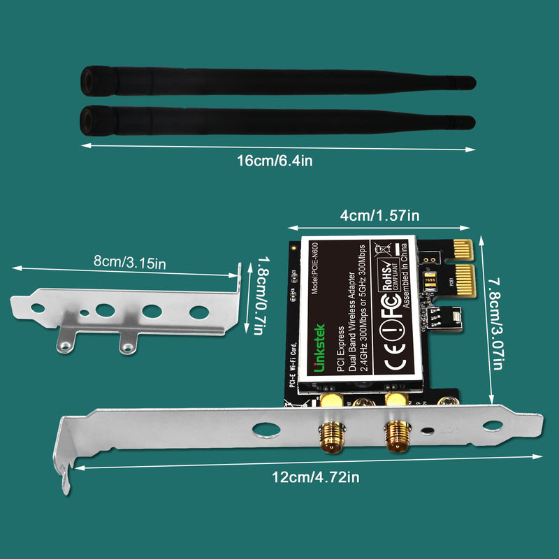 Wireless N 600Mbps (2.4GHz 300Mbps and 5GHz 300Mbps) PCIE WiFi Adapter, PCIE WiFi Card, QUALCOMM Atheros AR946X Wireless Network Adapter for Windows 10 8.1 8 7 XP Desktop PCs (PCIE-N600) PCIE-N600