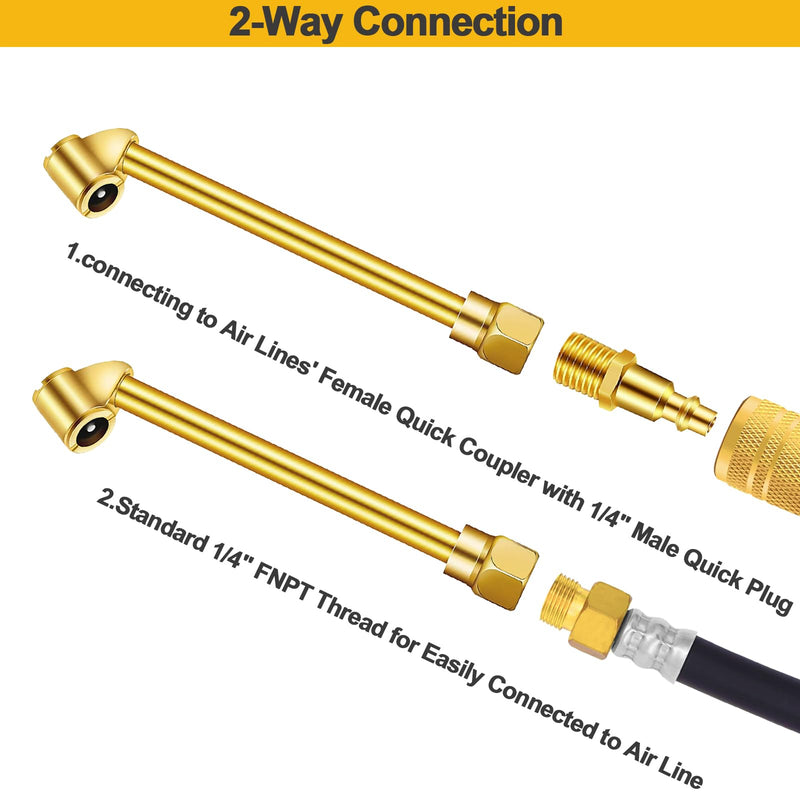 GODESON Air Chuck Set,2pcs Heavy Duty Dual Head Air Chuck,2 pcs Closed Ball Tire Chuck with 1/4" FNPT and 4pcs Standard Male Quick Plug, Tire Air Fill Kit for Tire Inflator Gauge and Air Compressor 10-Piece Set