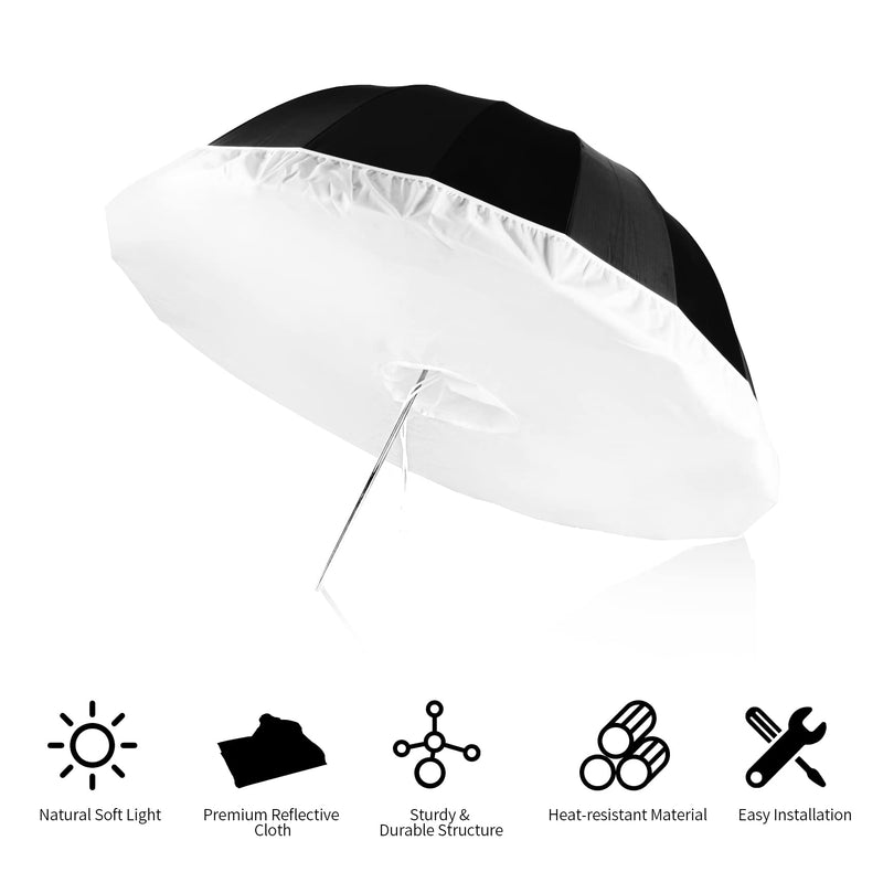 Selens 41 Inch Parabolic Umbrella with Diffuser Cover, Collapsible Black/Silver 16 Ribs Reflective Umbrella for Photo Studio Flash Speed Light 41inch Umbrella with Diffuser