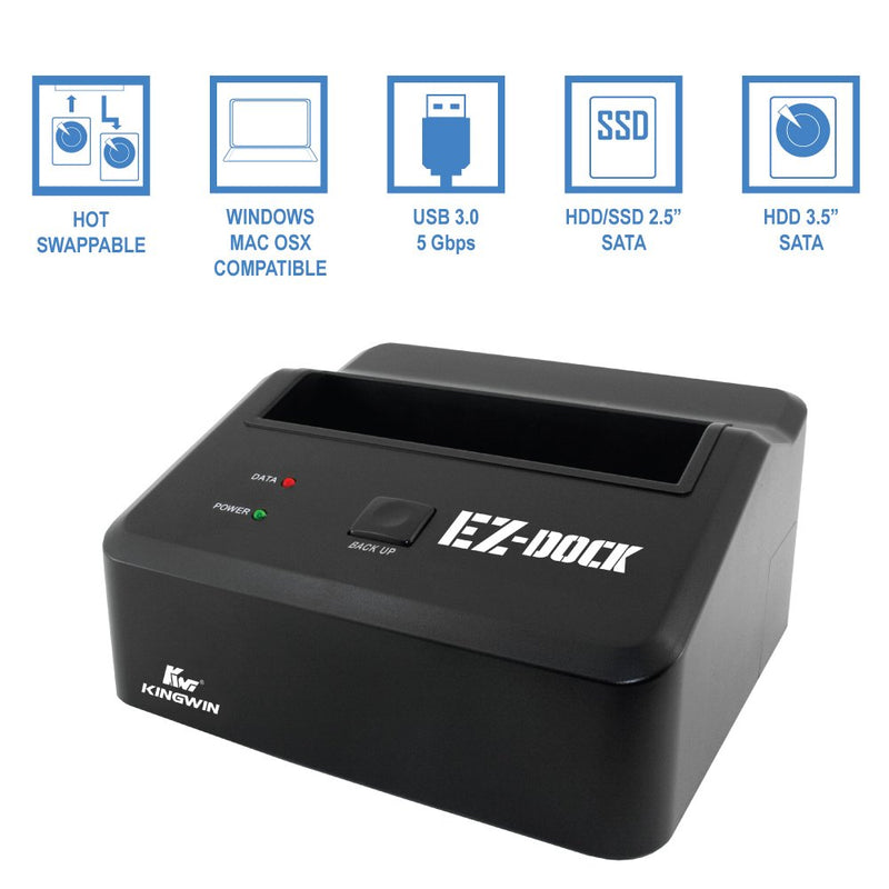 Kingwin USB 3.0 to SSD/SATA Hard Drive Docking Station. Compatible w/ 2.5”/3.5” Inch SATA HDD/SSD (SATA I/II/III) Performance. [Hot Swap Function] Tool-Free Design, 5Gbps Speed & Support UASP