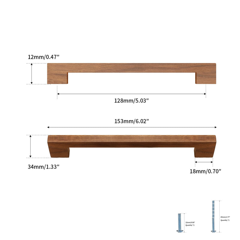 Walnut Square 5 in 2 pcs Wooden Drawer Pulls Handle pulls for cabinets Kitchen Cabinet Drawer pulls Cabinet Door Pull Walnut Square
