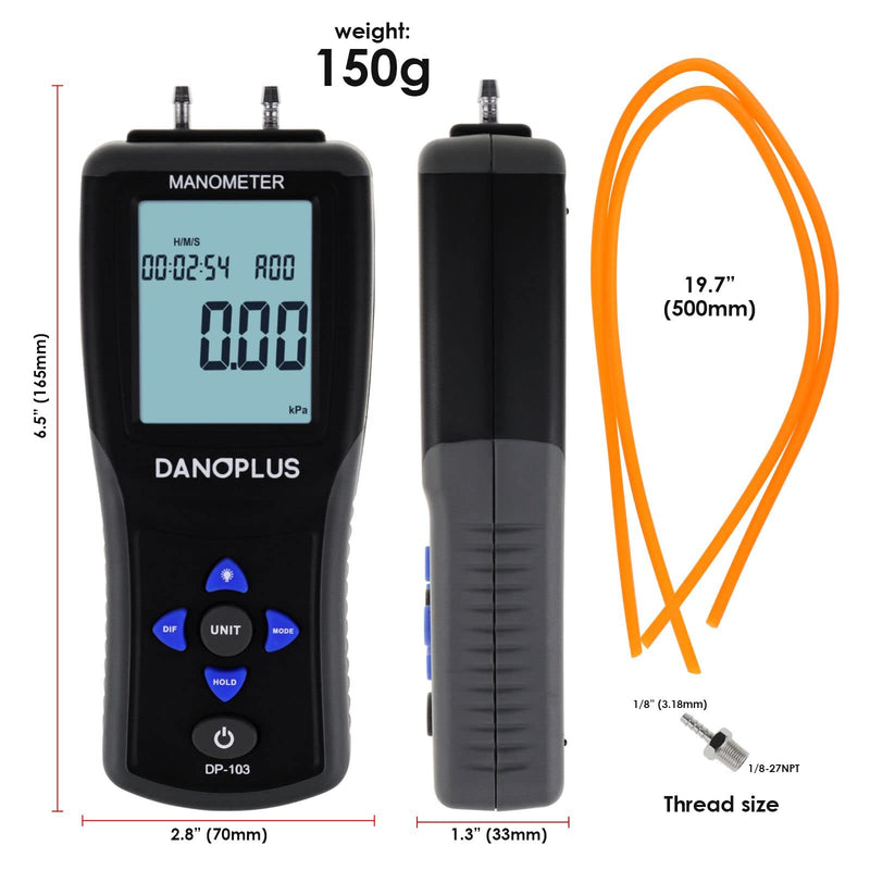 Manometer Digital Gas Pressure Tester Differential Pressure Gauge HVAC Air Pressure Meter with Backlight Data Record Function