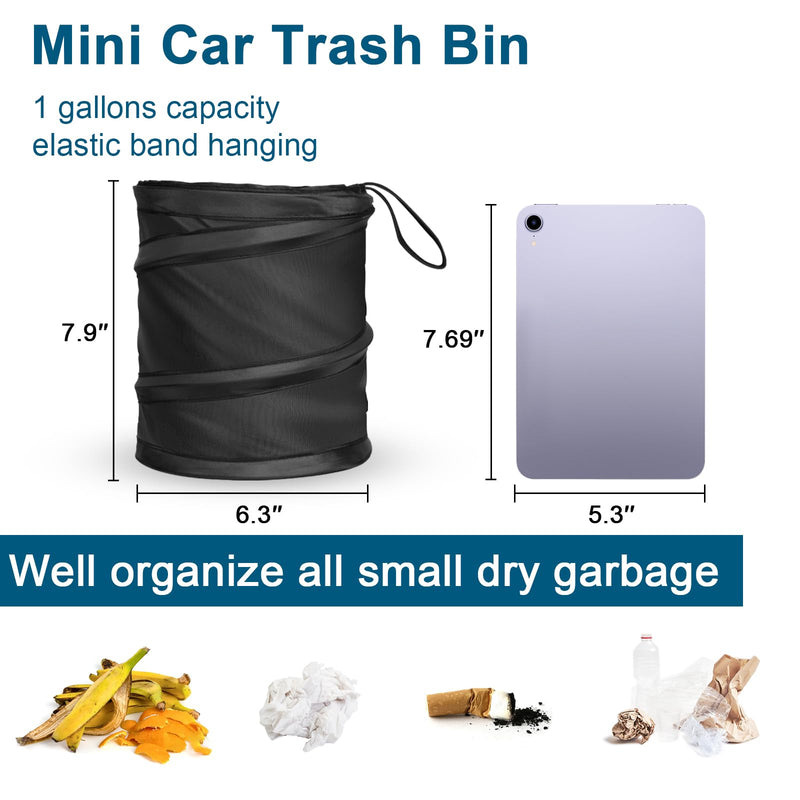 Car Trash Can, 2 Packs Mini Collapsible Pop-up Car Garbage Can, Waterproof Hanging Car Trash Bag with Velcro, Car Trash Bin, Black 1 Gallons-2 Packs