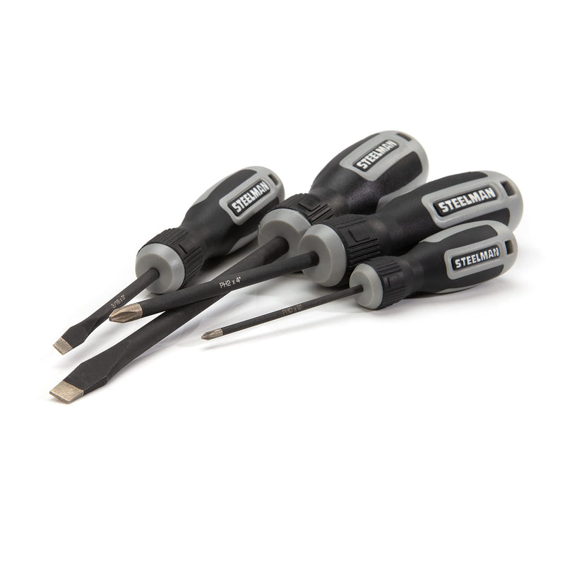 Steelman 8-Piece Diamond Tip Screwdriver Set, Variety of Slotted and Phillips Sizes, Magnetized Tips, Durable Steel, Rust-Resistant Black Oxide Coating Gray;black