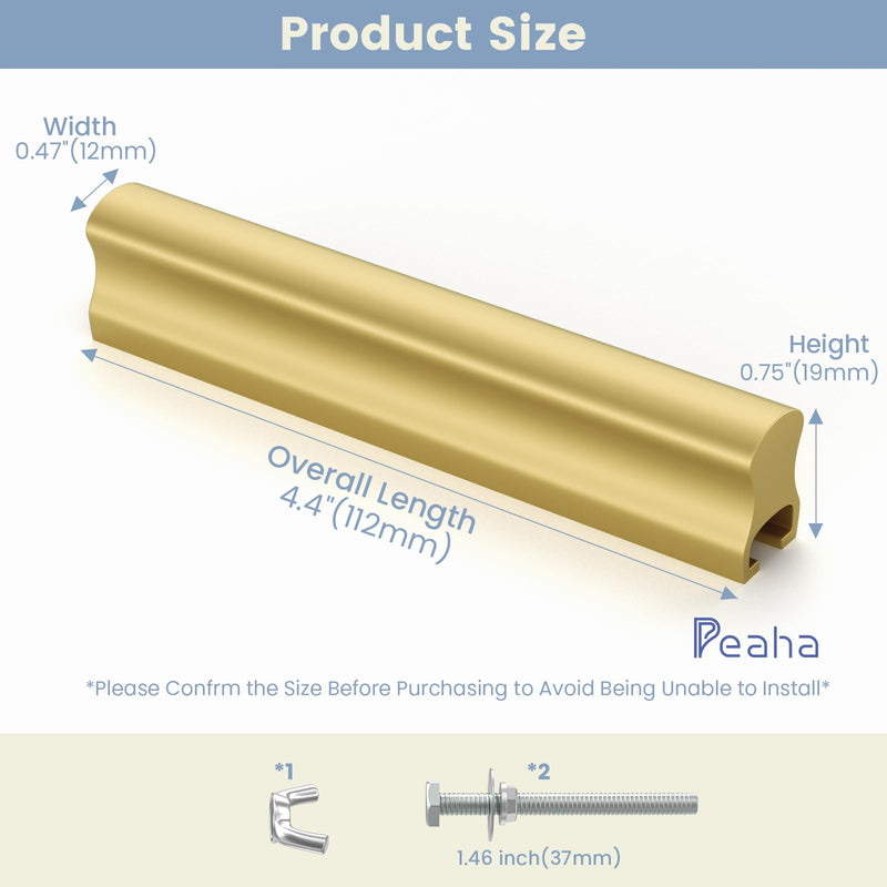Peaha 10 Pack Adjustable Cabinet Drawer Pulls Overall Length 102mm(4inch) Brushed Brass Drawer Handles Dresser Hardware for Cupboard 1"-4"(25mm-102mm) Matte Gold