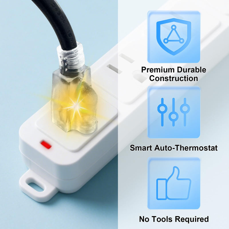 MAXKOSKO 1PC 120V 15A Temperature Controlled Extension Cord, Heat Cable Controller, Thermostatically Controlled Outlet Auto On/Off Below 37°F/Over 50°F, 20" Cord for Covered Outdoor Outlets