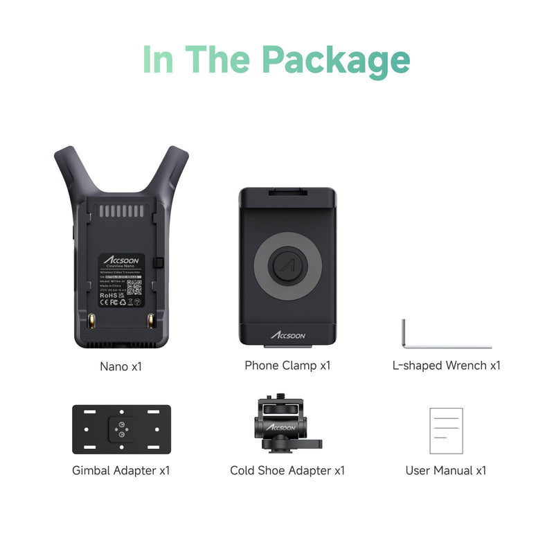 Accsoon CineView Nano Wireless Video Transmitter, HDMI Wireless Camera Transmitter 500FT Range 60ms Latency, Compatible with RS2/RS3/RS3 Pro Stabilizer/Switch/PowerCage, 4 APP Android/iOS Monitoring