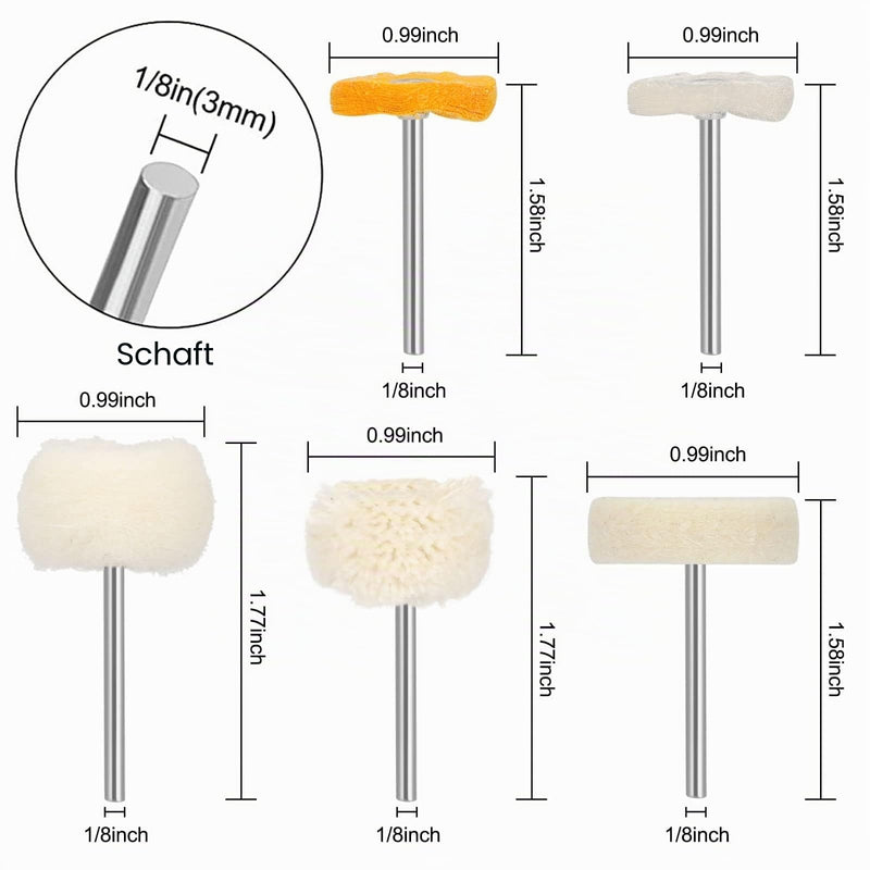 EEEKit Pack of 58 25 mm Abrasive Polishing Discs with 1/8 Inch (3 mm) Shaft Polishing Disc, Wool Felt Mounted Mandrel, Mini Brush Polishing Set for Rotary Tools