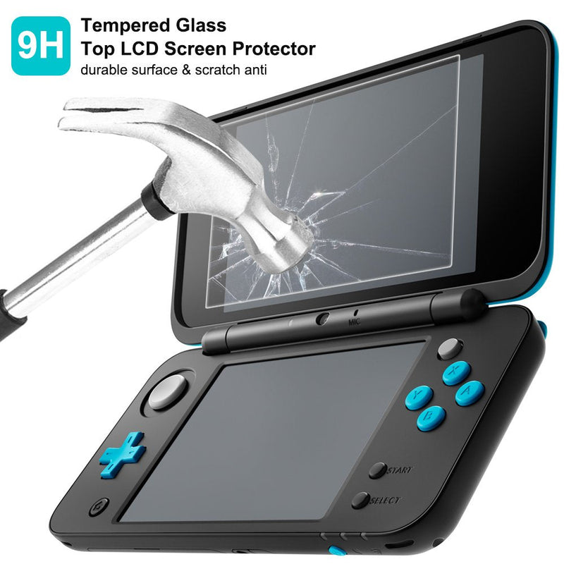 Protective Cases Compatible New 2DS XL with Screen Protectors, AFUNTA 1 Crystal Clear Case and 1 EVA Carrying Case for Console, with 2 Pcs Anti-Scratch Tempered Glass Films for Screens