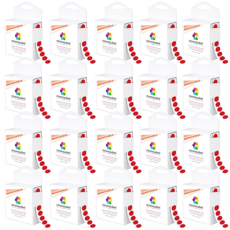 ChromaLabel 1/2 Inch Round Colored Sticker Dots, Removable Sticky Color Coding Labels, Small Red Dot Stickers - 1000 Labels per Dispenser Box, Red - Case of 20