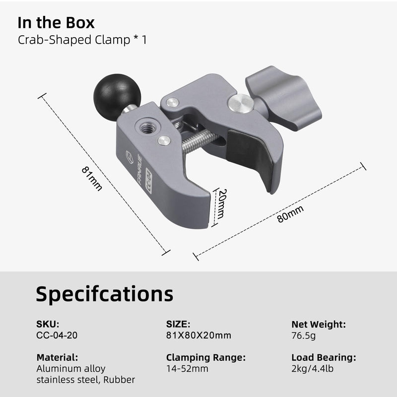 FANAUE Aluminum Alloy Handlebar Clamp Mount Base with 20mm Ball Head Adapter for Rails 0.5'' to 2'' Diameter Compatible with 20mm Ball Double Socket Arm & Bike Motorcycle Phone Holder