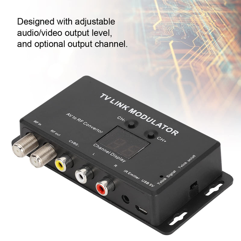 RF Modulator, UHF TV LINK Modulator IR Extender with Channel Display, TM70 LINK Modulator AV to RF Converter for CATV System