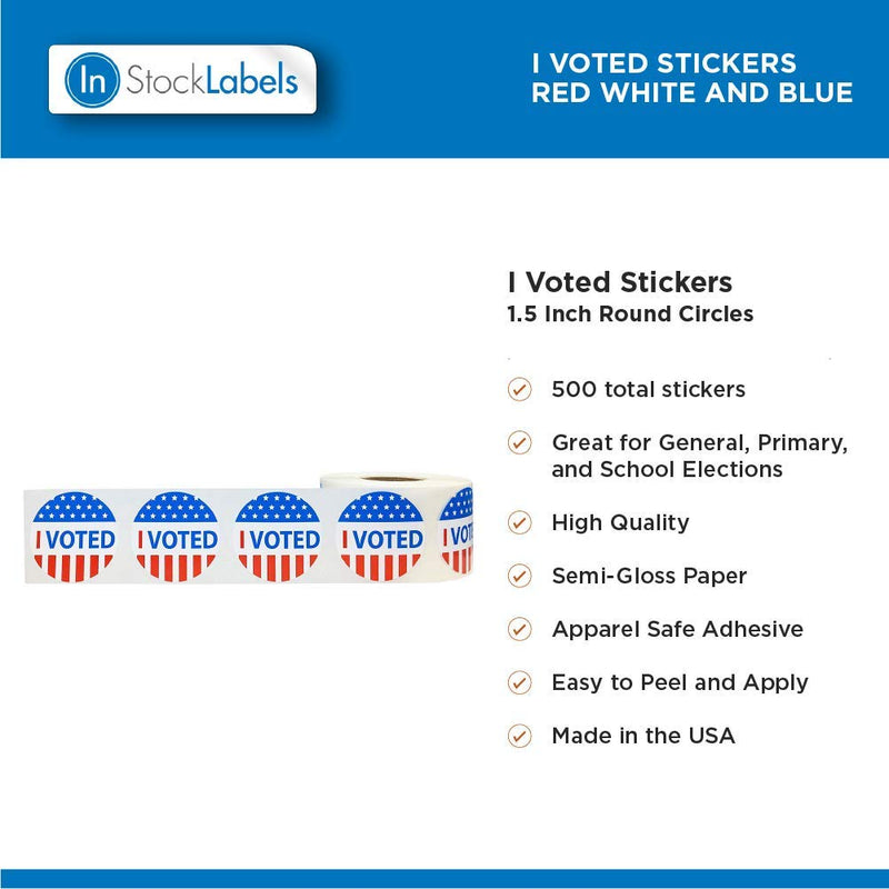 InStockLabels Red-White-and-Blue I Voted Circle Stickers, 1.5-Inch Round Labels, Pack of 500