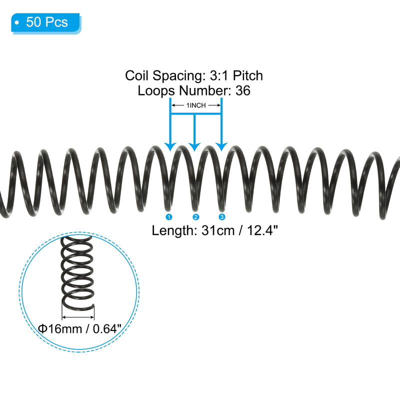 PATIKIL 16mm(5/8") Plastic Spiral Binding Coils, 50 Pcs Binding Spirals 140 Sheet Capacity 3:1 Pitch Binding Spirals for Binding Paper Sheets, Black 16mm(5/8")