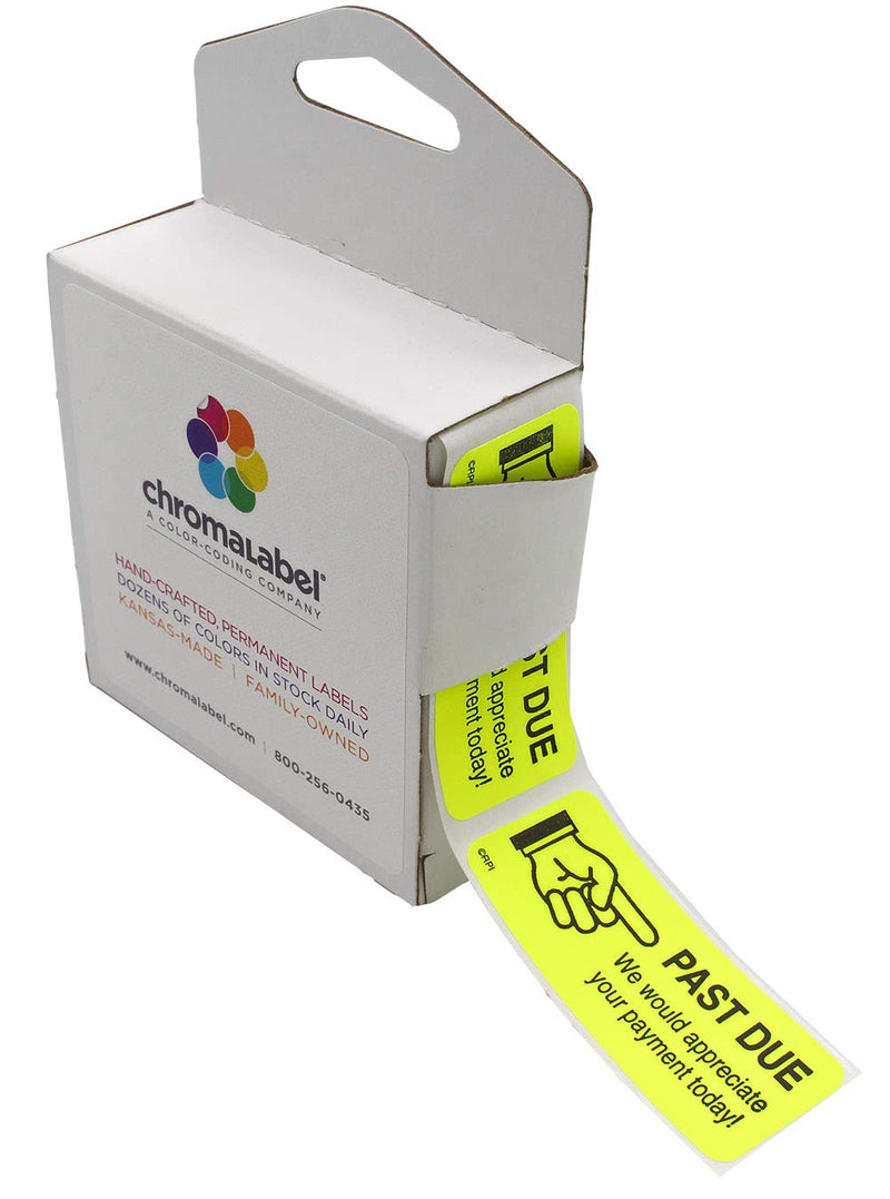 ChromaLabel 1 x 2.25 Inch Accounts Receivable Labels Collections Late Invoice Stickers, 250 Stickers per Dispenser Box, Yellow, Imprinted: Past Due 1" x 2.25"