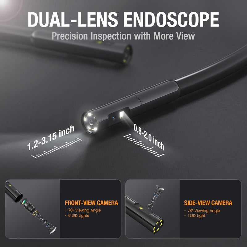 Dual Lens Endoscope Camera with Light, Teslong 4.3" HD Snake Borescope Inspection Camera, Automotive Scope Cam with Flexible Cable, Home Waterproof Fiber Optic for Sewer Drain Pipe (3.3FT) 3.3FT