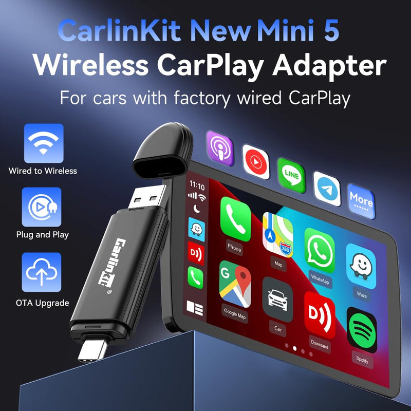 CarlinKit CarPlay Wireless Adapter Mini SE 2025 - Auto Connect Online Update for iPhone, Apple CarPlay Wireless Adapter Convert OEM Wired CarPlay Cars, Wired to Wireless Plug & Play Dongle