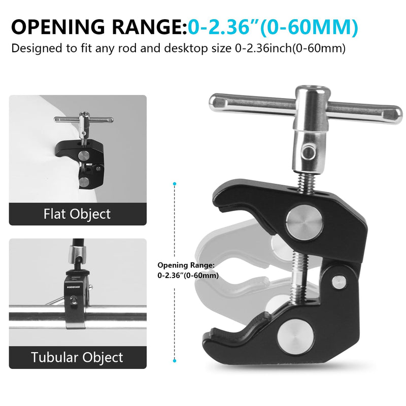 9.8" Adjustable Magic Arm with 1/4", Clamp with 1/4" and 3/8", Magic Arm Camera Mount for Photography, Video Recording, LCD Monitor, LED Lights, Microphone