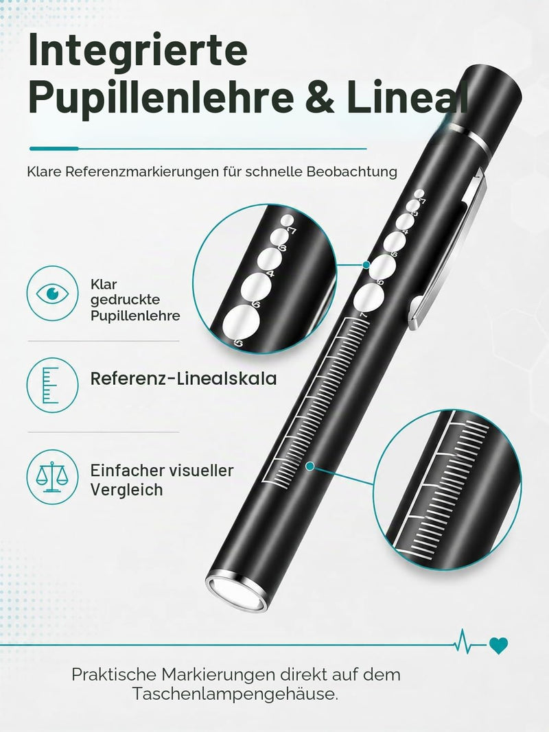 Pupil Light Emergency Service, Diagnostic Light Medicine with Measuring Scale, USB Rechargeable Pen Lamp with White and Yellow Dual Light, for Doctor Nursing