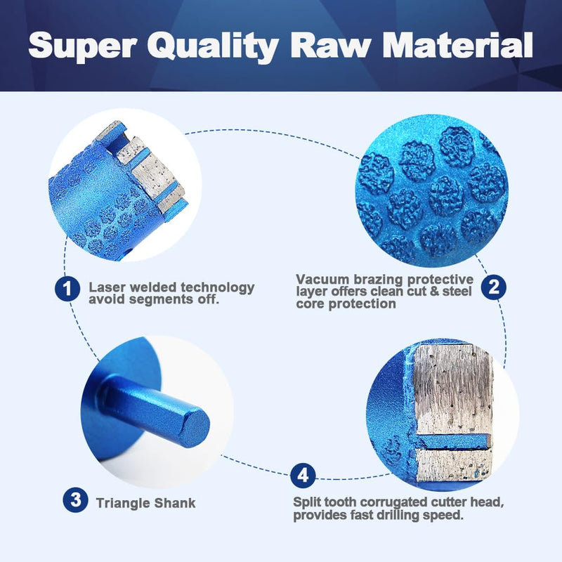 Diamond Core Drill Bit,BRSCHNITT 1 3/8 Inch Laser Welded Diamond Hole Saw for Granite Marble Solid Block Stone Reinforced Concrete,Dry or Wet Drilling Triangle Shank(35mm) 1 3/8"(35mm）Triangle Shank