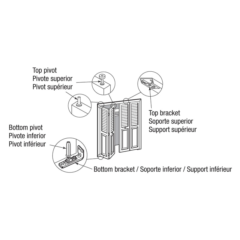 Prime-Line N 7534 Bi-Fold Door Hardware Repair Kit, Pack of 6 | Top and Bottom Brackets, Top and Bottom Pivots and Guide Wheel, For 1 In. to 1-3/8 In. Thick Doors, Up To 50 Lbs