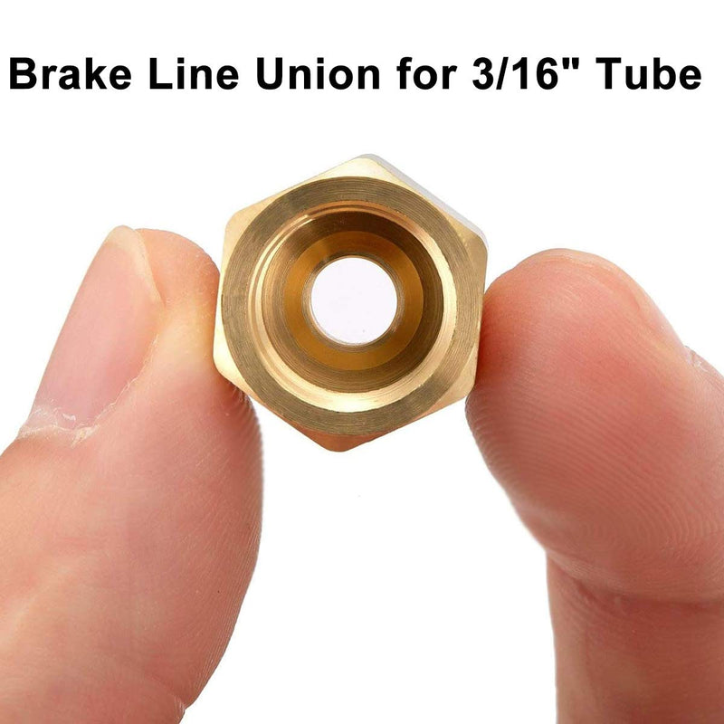 MuHize Brake Line Unions - 10 PCS Brass Inverted Flare Brake Line Unions (3/8" - 24 Threads) Assortment for 3/16" Brake Line Tube Fittings