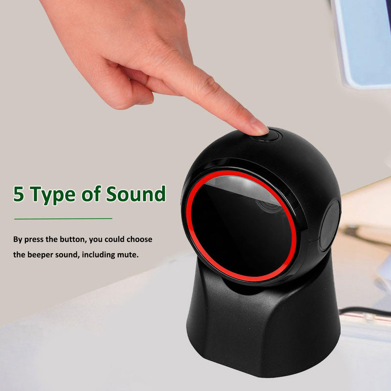 1D 2D Barcode Scanner Desktop, USB Wired Handsfree QR Scanner, Omnidirectional Bar Code Reader Support Screen Code Scanning for POS PC Supermarket Library Retail Bookstore