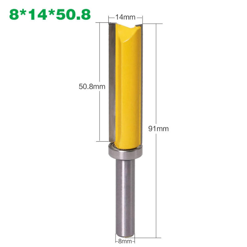 WSOOX 8 mm shaft professional flush cutter Expert for Wood (wood and laminate, Ø 14 mm, working length 50.8 mm, total length 91 mm, hand router accessories)