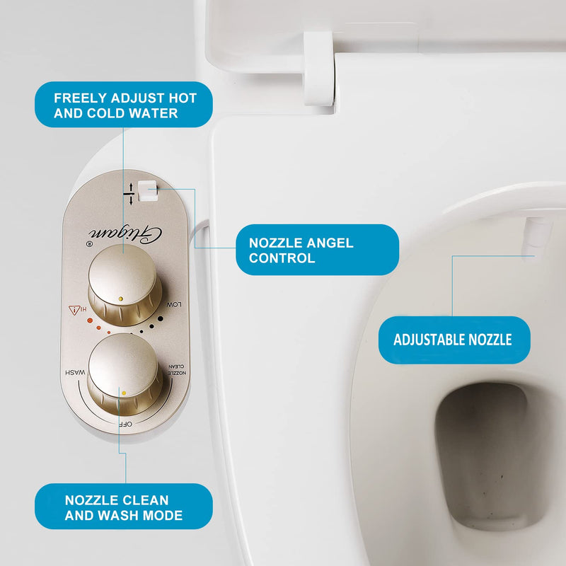 GLIGAM Bidet Attachment for Toilet Warm Water, Ultra-Slim Bidet Hot and Cold,Non-Electric Bidet Attachment for Frontal/Rear Wash, with Retractable Nozzle, Pressure & Angle Controls,Easy to install Champagne