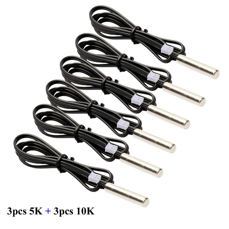 Hailege 6pcs NTC Temperature Sensor 5K + 10K 1% NTC B3950 Waterproof Probe Thermistor Accuracy Temperature Sensor Precision Temperature Probe 1M