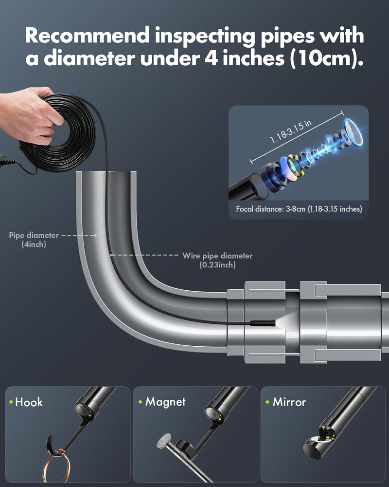 Anykit Endoscope Camera with Light, 1080P Industrial Endoscope Camera with 0.3 Slim Probe, 4.3” HD Screen Snake Cam, 33 FT Semi-Rigid Cable Bore Scope for Pipe, Engine, Inside Wall IP67 Waterproof